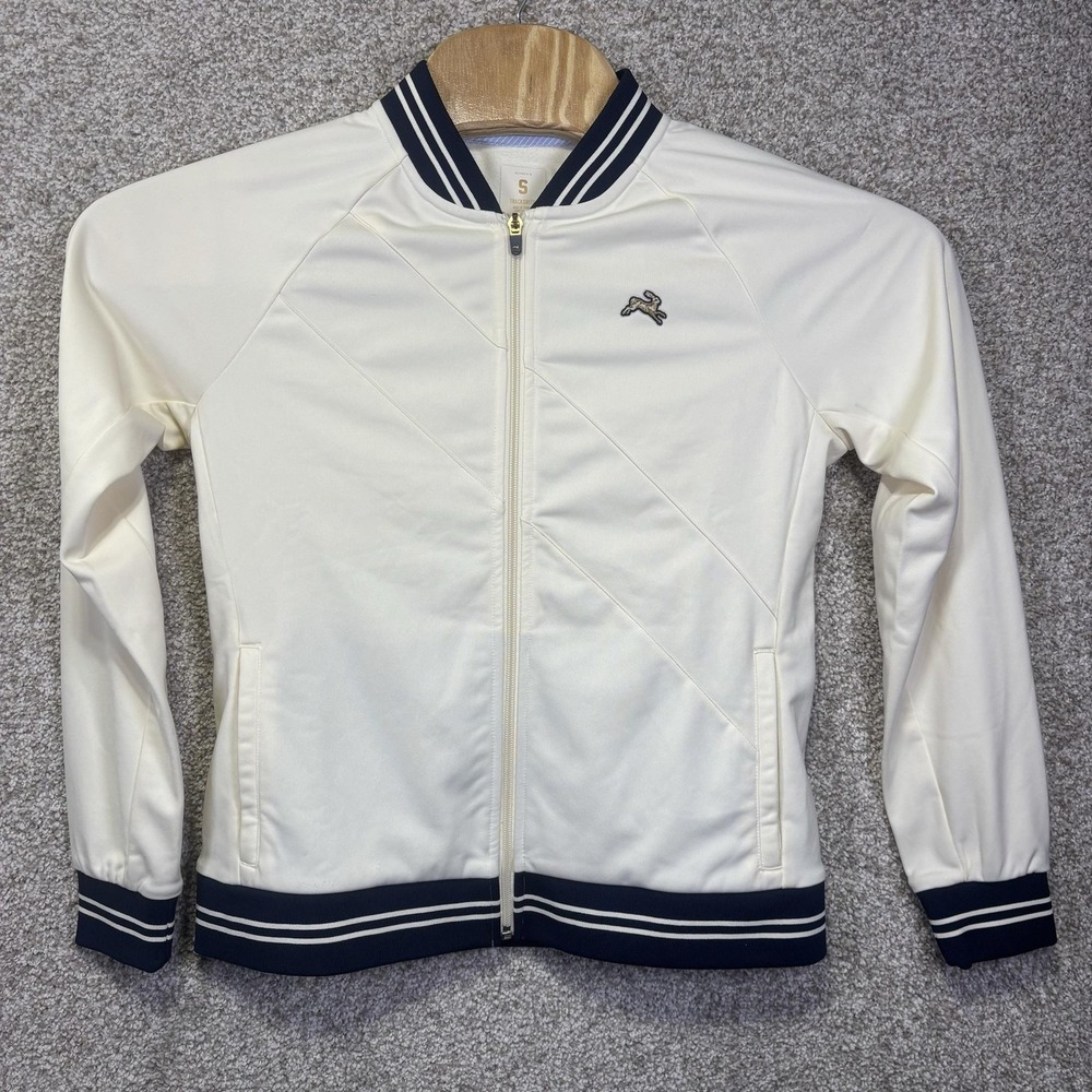 Tracksmith Track Jacket Womens Small White Full Zip Striped Trim Athletic